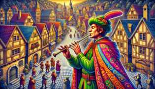 The Pied Piper enchants the townspeople with his mesmerizing tune in Hamelin.