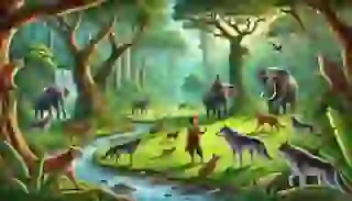 Mowgli discovered by the wolves in the jungle.