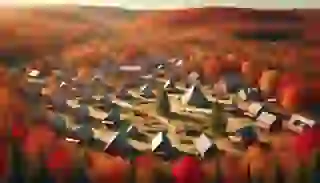 Anishinaabe village of Kitigan Zibi surrounded by vibrant autumn foliage.