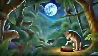 Raksha, the mother wolf, finds the abandoned baby Mowgli and decides to take him in as her own.