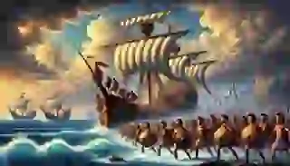 Odysseus and his crew set sail from Troy, beginning their epic journey home.