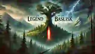 The Legend of the Basilisk begins with a stormy night in the medieval Carpathian Mountains, where a lightning bolt splits an ancient oak tree, revealing the cavern that awakens the legendary creature.