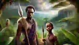 Kiprop and Kiptoo stand at the edge of a mysterious Kenyan forest, ready to embark on their perilous journey, their expressions reflecting the weight of their mission.