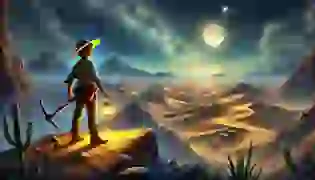 Mateo stands determined on a rocky outcrop in the moonlit Atacama Desert, embarking on his quest to find the legendary Alicanto.