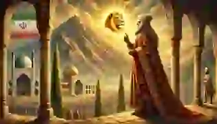 The introductory image is ready, depicting King Jamshid witnessing the vision of the lion and the sun, a symbol of strength and unity for Persia.