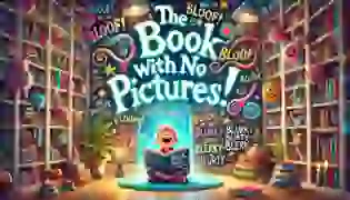 A lively introduction to "The Book with No Pictures," capturing a child's amusement as words float magically from the page, promising a journey filled with humor and imagination.