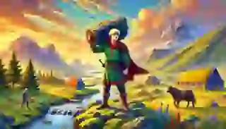 Young Grettir demonstrates his incredible strength by lifting a large stone in his village.