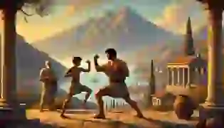 Melankomas learns boxing from his father in the beautiful landscape of ancient Caria.