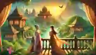 The introduction to "Keong Emas" shows the two princesses, Dewi Galuh and Candra Kirana, standing on the palace balcony. The serene ambiance of the grand palace, surrounded by lush greenery and the sea, contrasts with the tension between the sisters, foreshadowing the dramatic events to come.