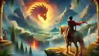  Bellerophon, the hero of the tale, gazes toward the horizon with the golden bridle gifted by Athena, as the mythic landscape of ancient Greece unfolds behind him, setting the stage for his epic journey.