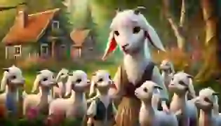 Mother Goat gives her seven kids important instructions in their cozy village by the enchanted forest, preparing them for her trip to the market.