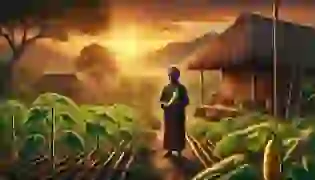 The story begins in a peaceful Indonesian village at sunset, where Mbok Sirni, an elderly woman, discovers a golden cucumber in her garden, unaware of the mystical journey it will bring.