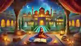 Scheherazade begins her story to King Shahryar on their wedding night.