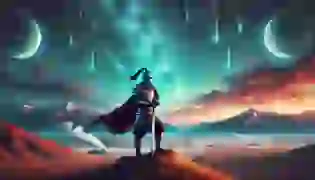 Nabro, the destined Kazakh warrior, gazes upon the steppes under a celestial meteor shower, symbolizing his rise as a beacon of courage and unity.