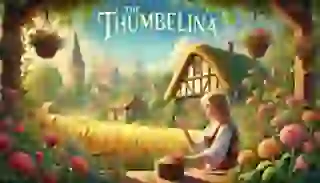 The woman plants the magical seed that will soon bring Thumbelina into her life.