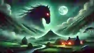 A mystical scene introducing the legend of 'The Pooka,' set on Ireland's Hill of Horses under a moonlit sky, where man and magic intertwine.